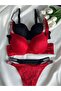 Women's lace stone underwire support padded push-up bra set lingerie set double set - 3
