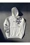 Long Sleeve Hooded Printed Sweatshirt - White -