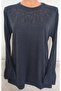 Er Clothing Winter Cotton Combed Cotton Blouse Long Sleeve Crew Neck Stone Navy - 3