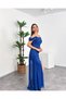 Strappy Off-Shoulder Detailed Draped Front Slit Glittery Maxi Women's Evening Dress - 3