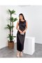 Boat Neck Waist Pleated Front Slit Sleeveless Knee Length Full Fit Women's Dress - 2