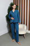 Turquoise Pleated Maternity Pajama Set - 3