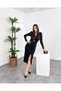 Round Neck, Stone Printed, Shoulder Padded, Draped, Back Slit, Long Women's Pencil Dress