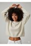 Women's Ecru Oversize Crop Short Model Knitwear Sweater - 2