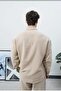 Men's Beige Oversize Relaxed Fit Premium Summer Textured Long Sleeve Muslin Shirt - 3