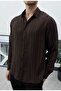 Men's Brown Oversize Relaxed Fit Striped Premium Summer Long Sleeve Modal Shirt