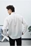 Men's White Oversize Relaxed Fit Textured Line Patterned Premium Summer Long Sleeve Modal Shirt - 3