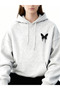 Unisex Gray Hooded Sweatshirt with Butterfly Print - 2