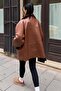 Leather Jacket with Elastic Waist Detail and Wide Collar 6194 - 7