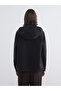 Black Hooded Oversized Women's Leather Look Raincoat - 5
