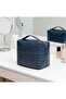 Navy Blue Foldable Travel Makeup Organizer. Large capacity, waterproof cosmetic bag with dividers, - 4