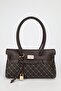 Women's Monogram Brown Leather Belted Charm Detailed Covered Hand and Shoulder Bag 16X30 cm Pera