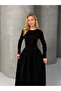 Maxi Length Skirt, Woven Poplin, Flared Top, Flexible Viscose, Black Dress - 3
