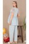 Buttoned Hollow Out Collar Lace Sleeve Detailed Comfortable Maternity & Postpartum 2-Piece Set - 3