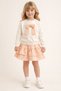 Stone Printed Skirted Girls' Set with Bow Detail