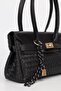 Women's Black Braided Leather Belted Charm Detailed Covered Hand and Shoulder Bag 16X30 cm Pera - 7