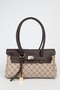 Women's Monogram Mink Brown Leather Belted Charm Detailed Covered Hand and Shoulder Bag 16X30 cm Pera