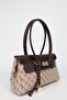 Women's Monogram Mink Brown Leather Belted Charm Detailed Covered Hand and Shoulder Bag 16X30 cm Pera - 3