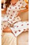Women's Cherry Patterned Comfortable Women's Pajama Set Seasonal Satin Look - 4