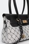 Women's Monogram Gray Leather Belted Charm Detailed Covered Hand and Shoulder Bag 16X30 cm Pera - 7