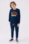 Cotton Elastic Waist Crew Neck Raised Tracksuit Set Boys' Tracksuit Set - 3