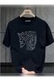 Unisex Oversized Printed Cotton Crew Neck Short Sleeve BLACK T-shirt