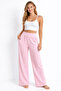 Women's Pink Modal Wide-Leg Striped High-Waist Soft Textured Elastic Waist Lycra Pants