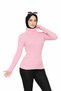 Women's Pink Turtleneck Fingerless Long Sleeve Ribbed Flexible Knitwear Body Sweater - 3