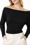 Women's Grace Asymmetrical Shoulder Detail Black Blouse - 3