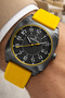 Silicone Cord Steel Case Calendar Men's Wristwatch Wrist Bracelet Gift Yellow Zmdk1216