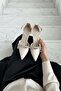 Jeremy Beige Stone Bowknot (8 cm Heel) Pointed Toe Heeled Shoes - 4