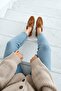 Bonita Tan Suede Beaded Detailed Ballerina Shoes - 6