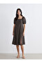 Square Neck Polka Dot Slit Dress - 2