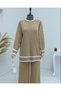 Striped Cuffs Tunic Pants Knitwear Set - Tan - 3