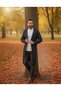 Men's Smoked Black Hooded Knit Cardigan - Textured Long Knit Cardigan