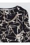 Black Boat Neck Patterned Women's T-Shirt (S6) - 6