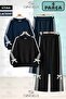 Bow Detailed Plain Girls' Ribbon Crew Neck 2-Piece Tracksuit Set