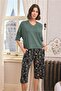 Arias Closet Floral and Leaf Print V-Neck Plus Size Capri Set - 5