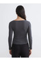 Anthracite Crew Neck Lace Detailed Women's Bodysuit - 4