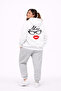Dear Couple Funny Face Printed Black Oversize Hoodie Set Women Men White - 2