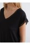 Black v-neck tulle detailed women's pajama set - 3