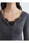 Anthracite Crew Neck Lace Detailed Women's Bodysuit - 2