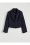 Navy Blue Easy-To-Wear Women's Crop Blazer Jacket with Zipper on the Sleeve - 3