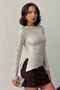 Shiny Sequined Long Sleeve Blouse - Stone |   F2060