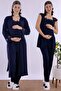 Long Robe Maternity Pajama Set with Breastfeeding Feature Effortt - Navy Blue