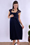 Cotton Maternity Nightgown with Breastfeeding Feature Effortt - Navy Blue - 2