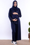 Effortt - Comfortable Cut Long Robe Maternity Pajama Set with Hijab - Navy Blue - 2