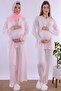Cotton Maternity and Breastfeeding Pajama Set with Hijab and Robe - Pink