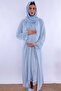 Effortt Maternity Nightgown Set with Soft Textured Abaya and Hijab - Blue - 6