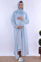 Effortt Maternity Nightgown Set with Soft Textured Abaya and Hijab - Blue - 2